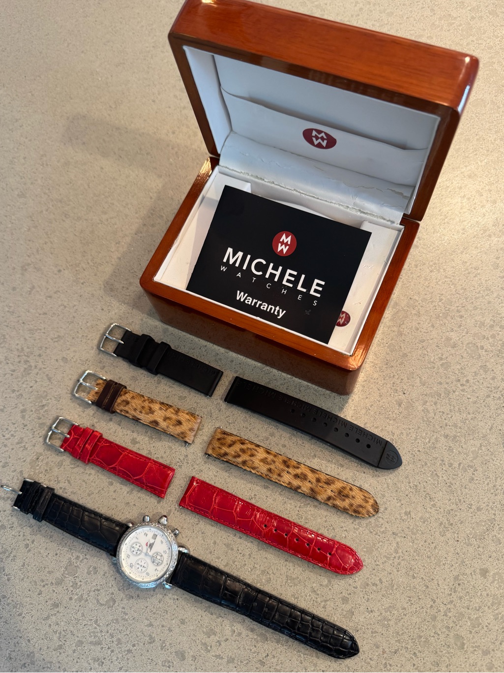 Michele Diamond Bezel Chronograph Watch With Black Strap